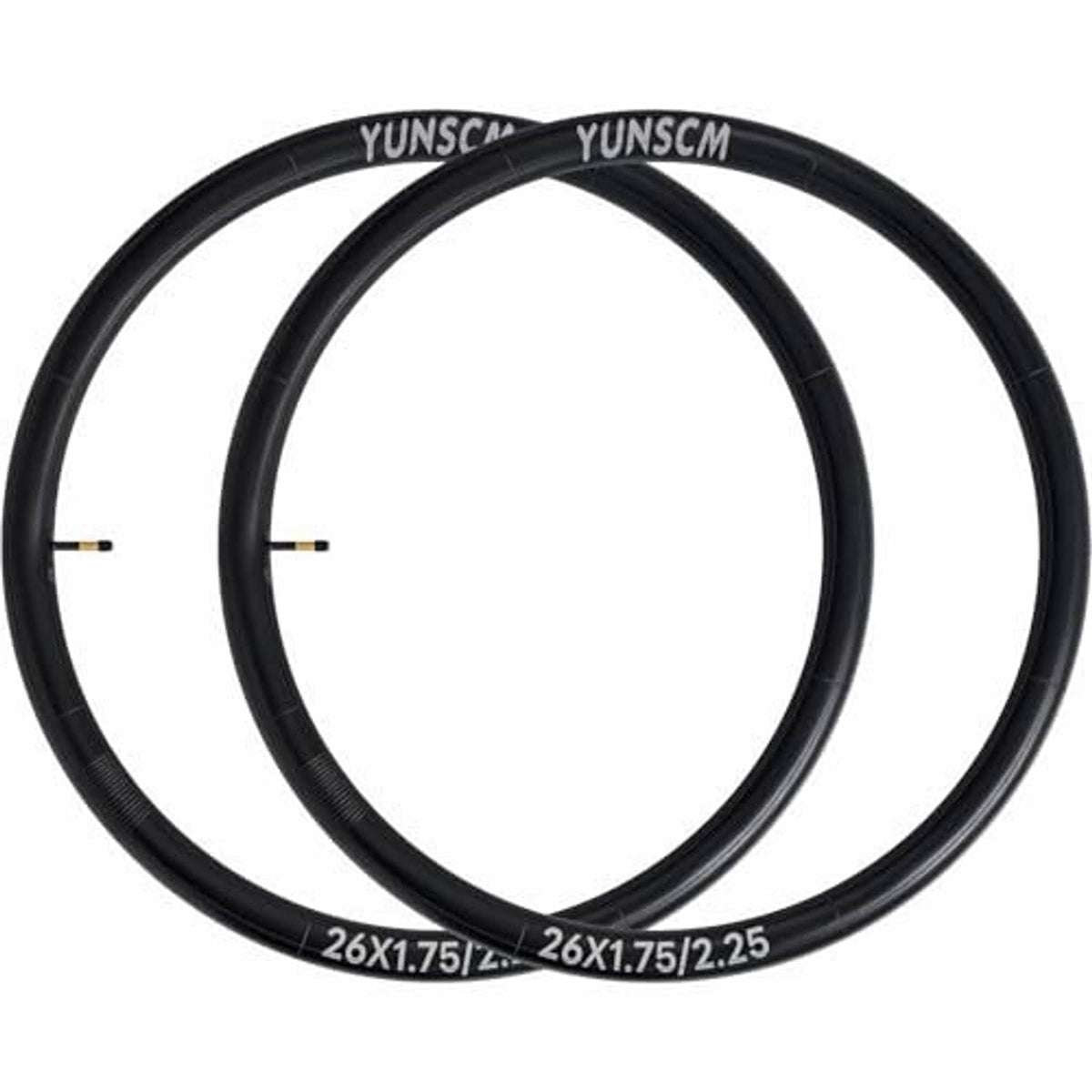 Two rolled black 26x1.75/2.25 bike inner tubes