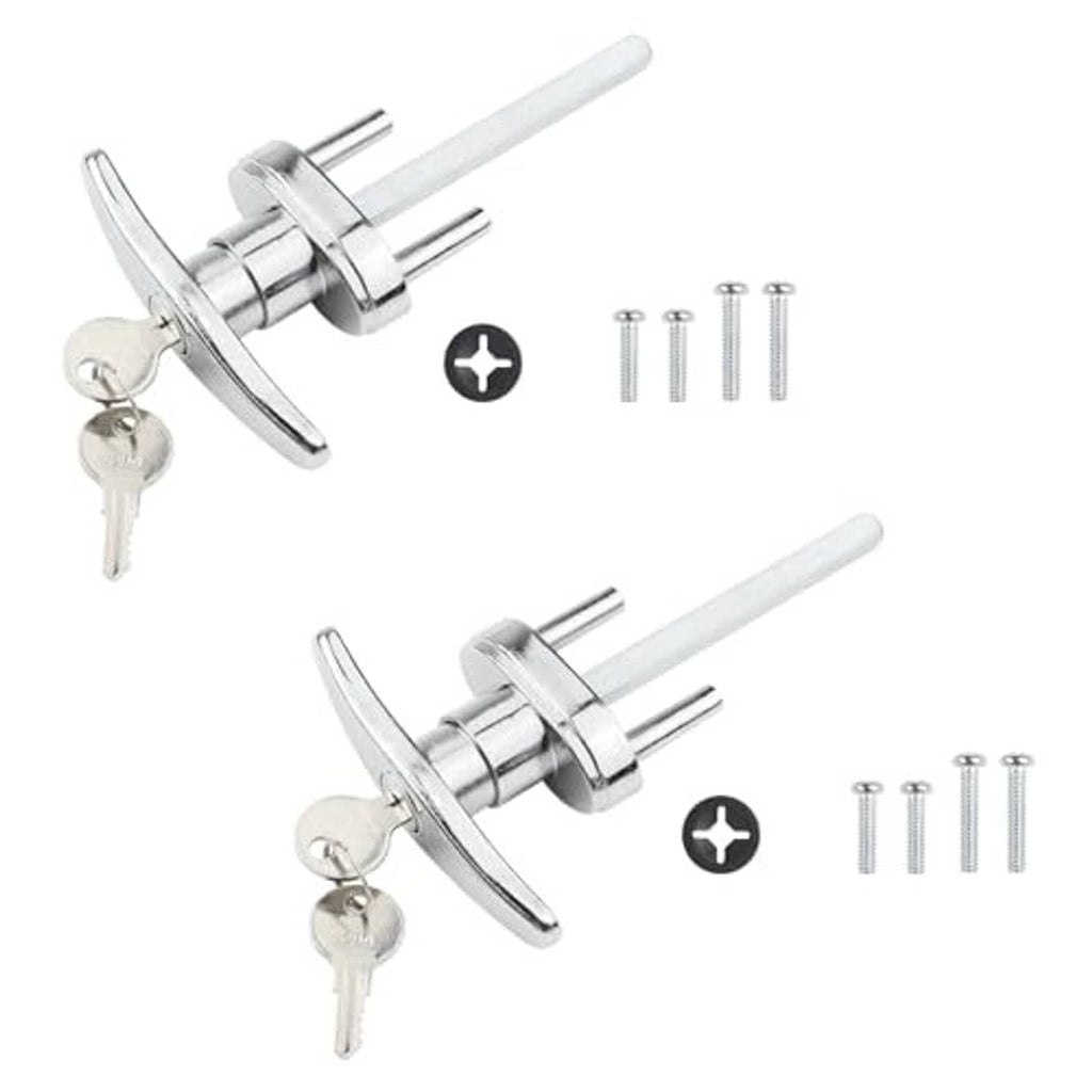 2-pack T-handle garage door lock set with cylinder, keys, and screws, silver metal