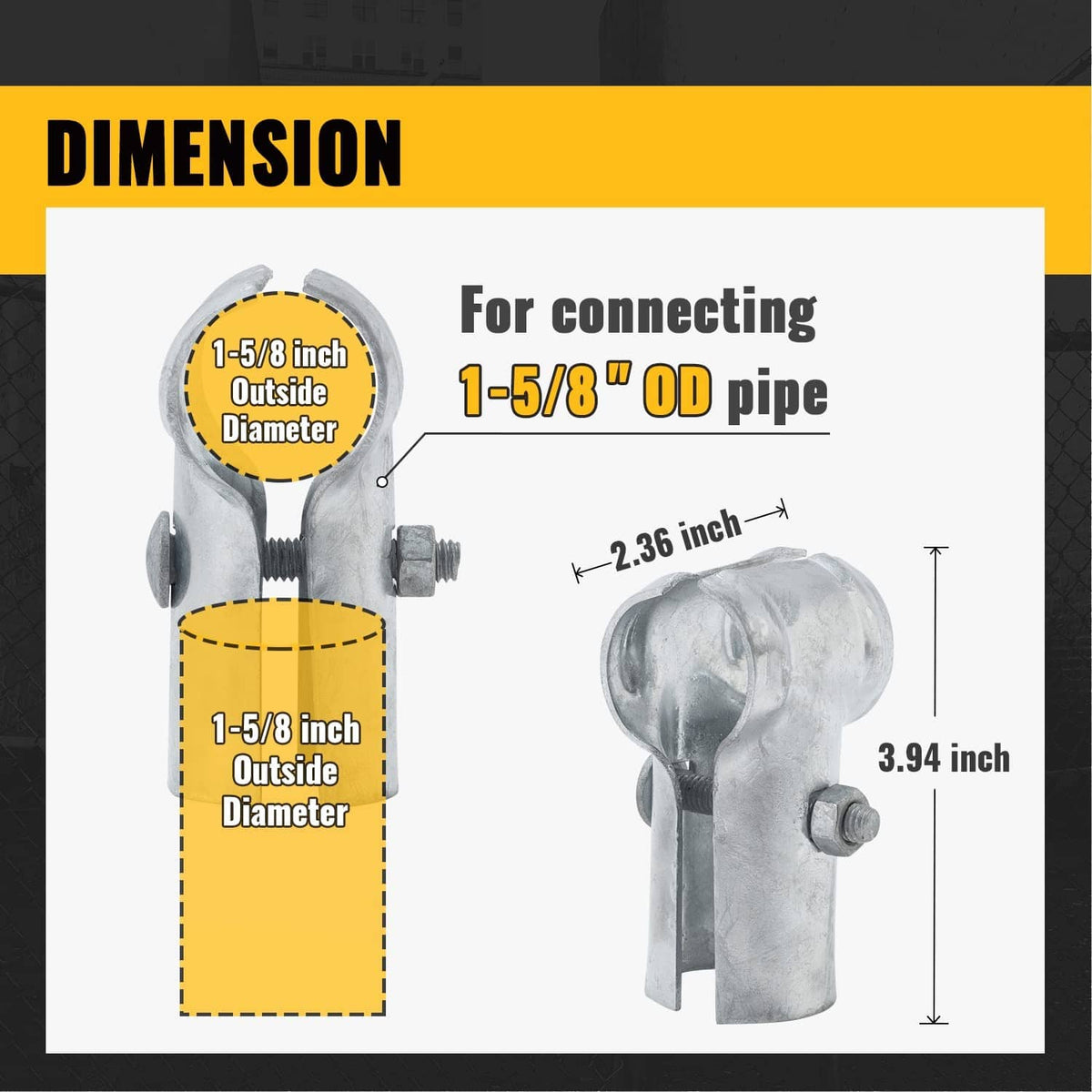 Galvanized end rail clamp for pipe, silver steel fitting with side bolt and forked ends