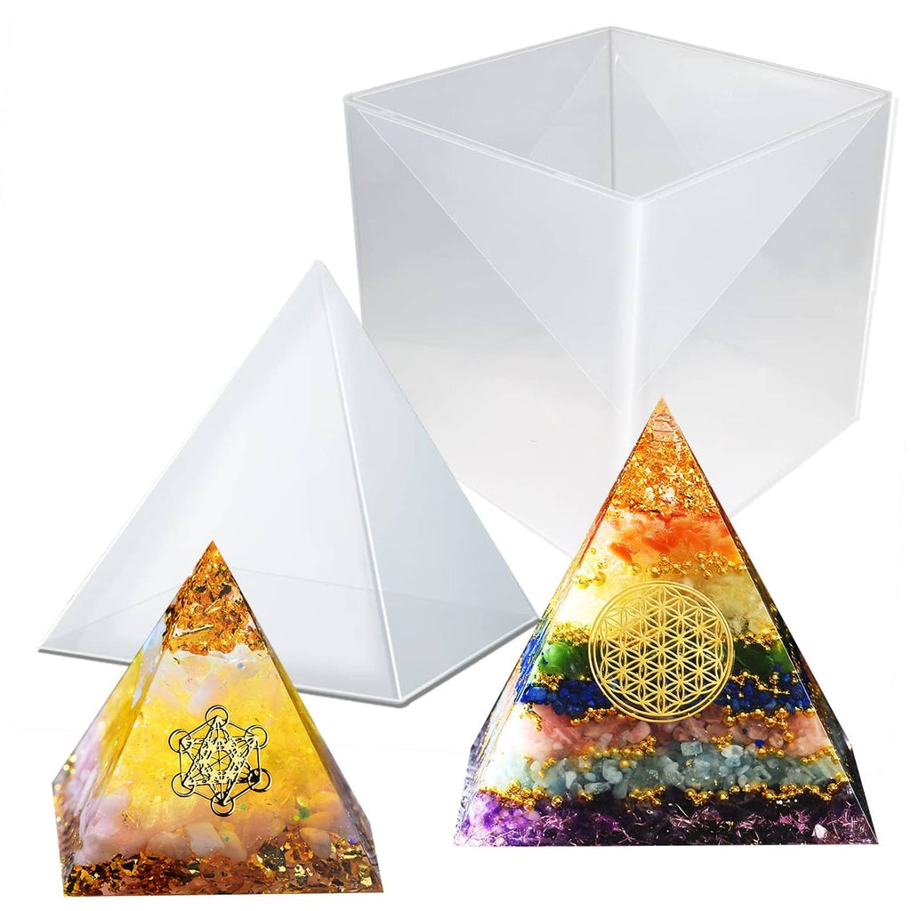 Transparent pyramid silicone mold, 6-inch faceted hollow form for resin casting