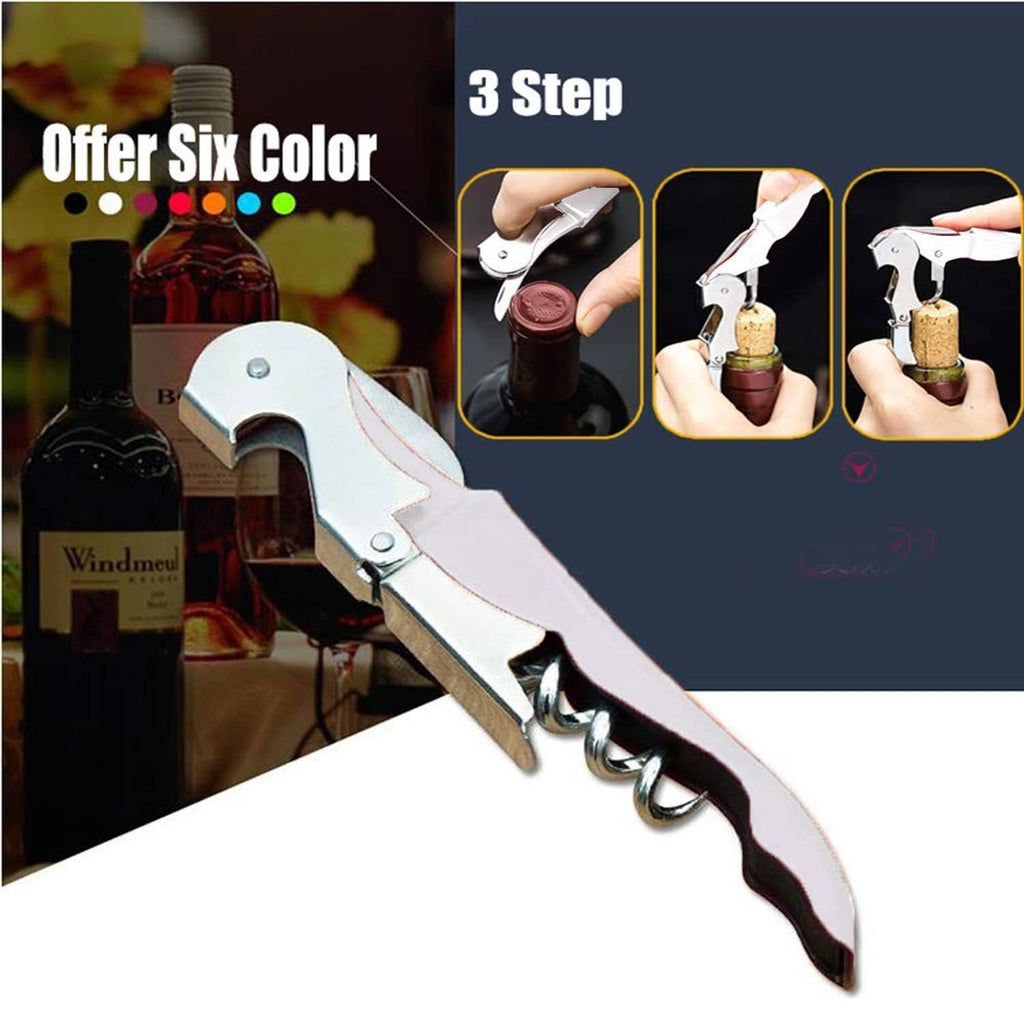 Waiter corkscrew with corkscrew spiral and foil cutter, white handle on bottle