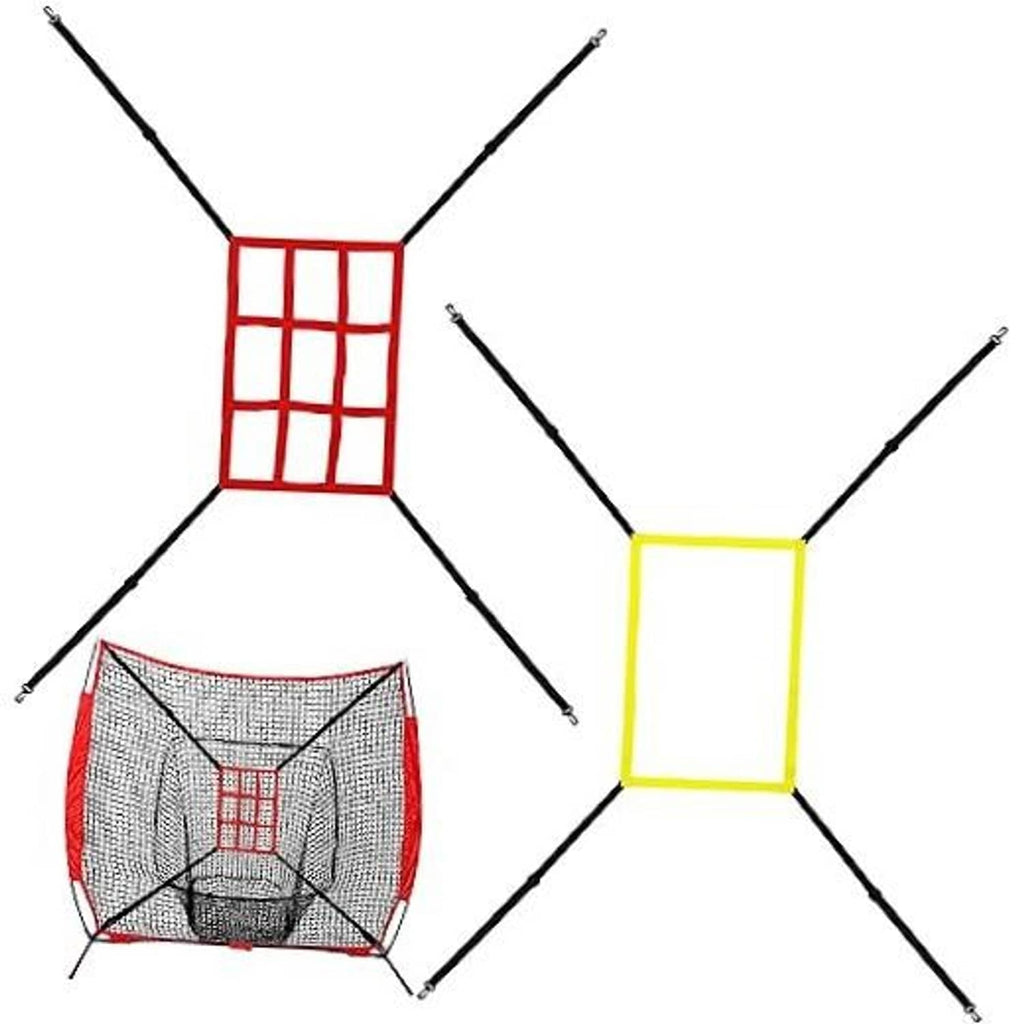Adjustable baseball strike target net set with red grid frame and yellow square target