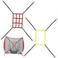 Adjustable baseball strike target net set with red grid frame and yellow square target