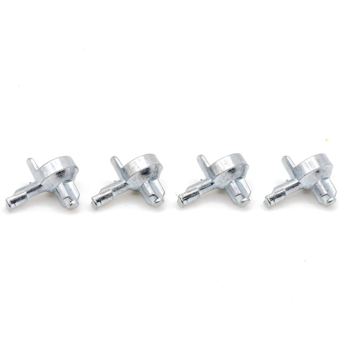 Pack of four silver shelf support pins with cross heads and short peg prongs