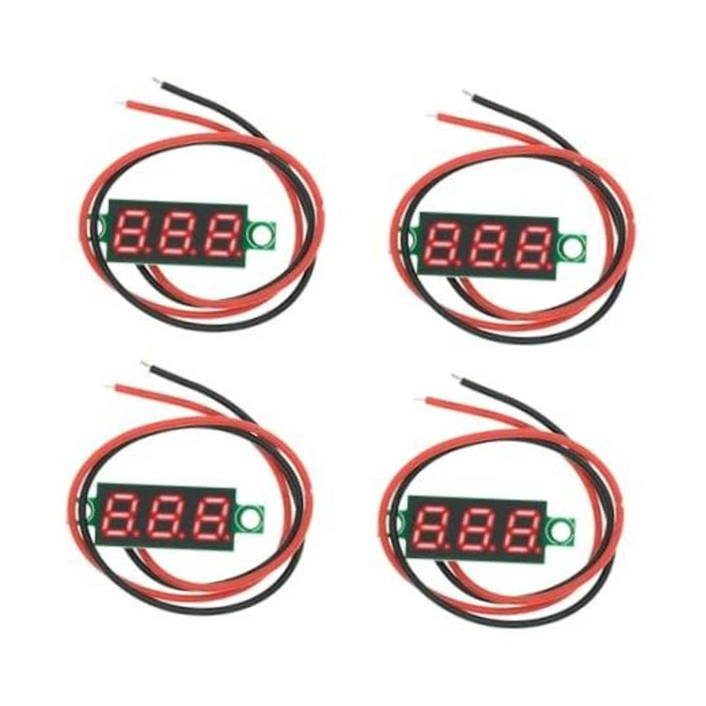 4-piece digital voltmeter tester set with red LED display and wire leads