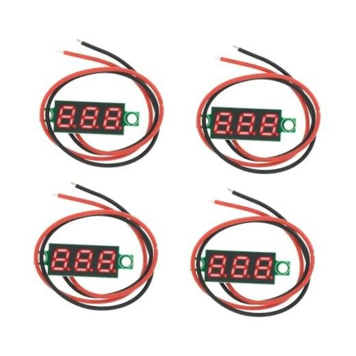 4-piece digital voltmeter tester set with red LED display and wire leads