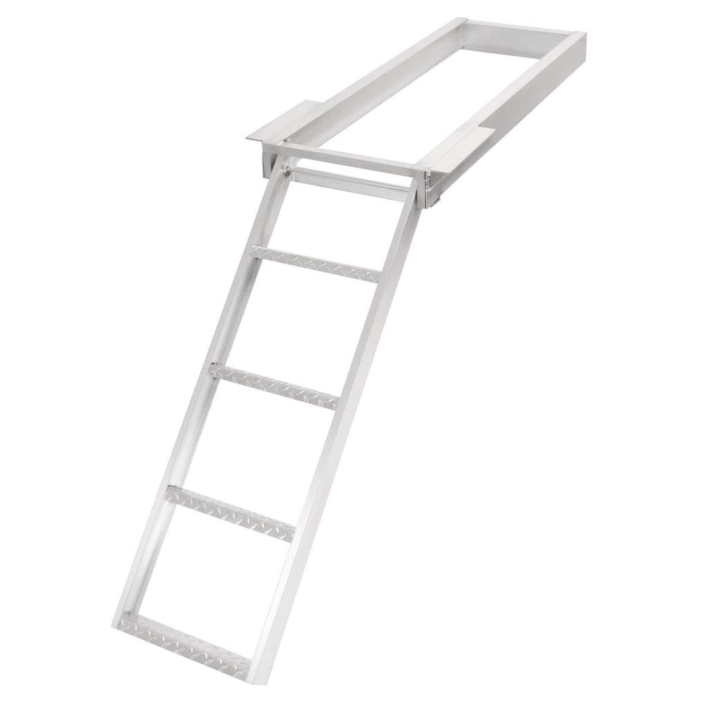 4-step aluminum boat ladder in silver with four wide steps and top mounting platform