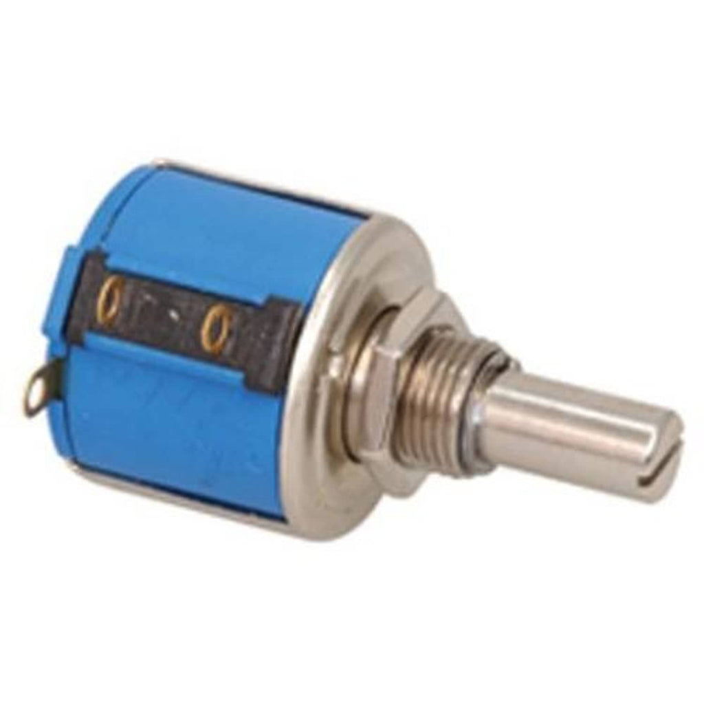 Jameco Valuepro wirewound potentiometer, blue body with side lugs and metal shaft