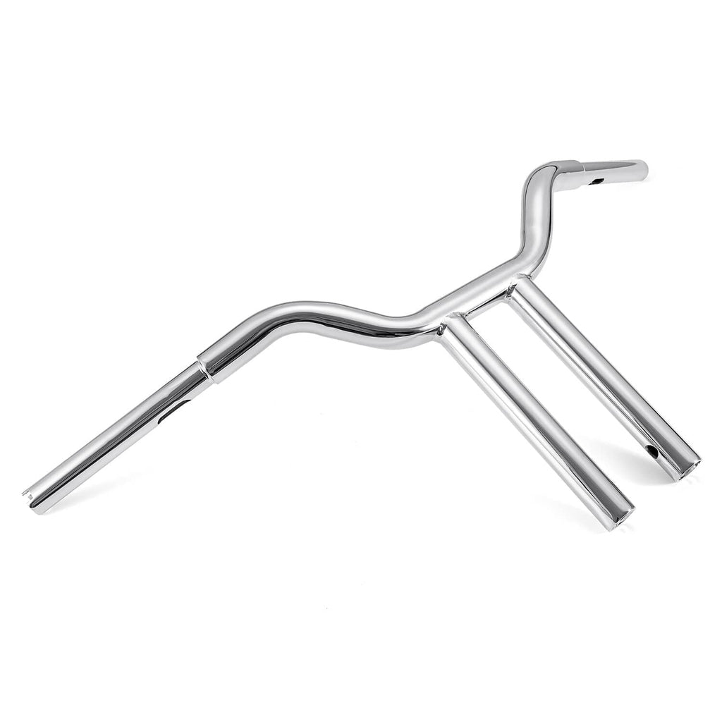 Chrome motorcycle handlebar set with swept bends and attached clamp sections
