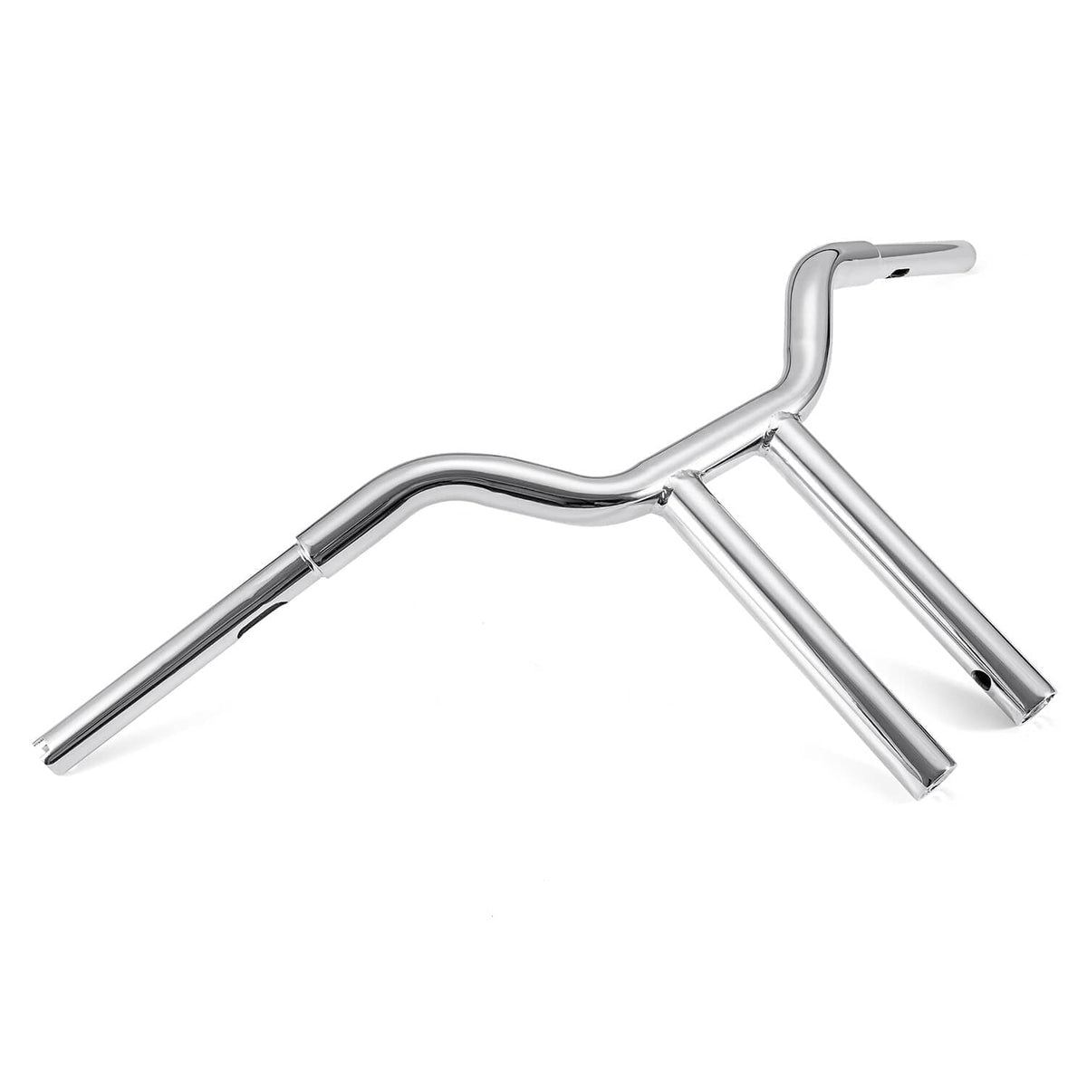 Chrome motorcycle handlebar set with swept bends and attached clamp sections
