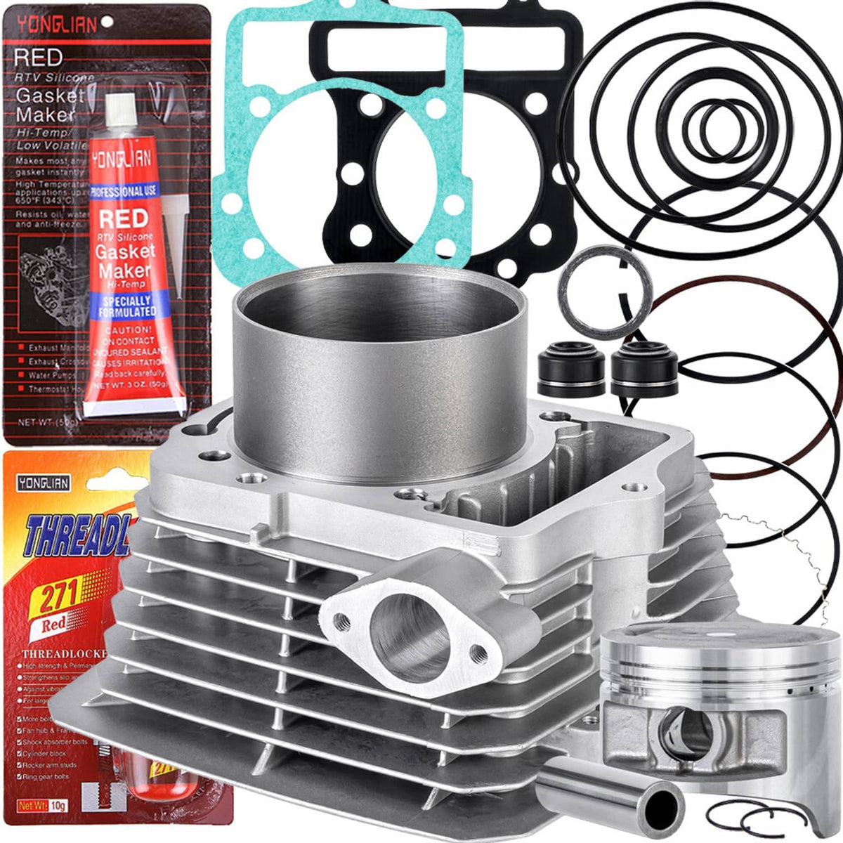 Cylinder barrel assembly with piston and piston rings, plus included gasket set