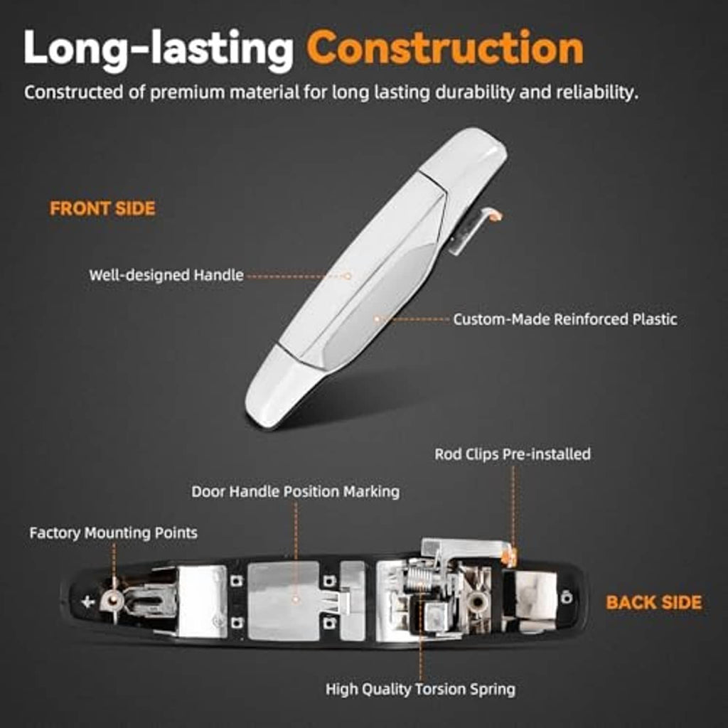 White exterior door handle with cutaway view showing internal mounting parts