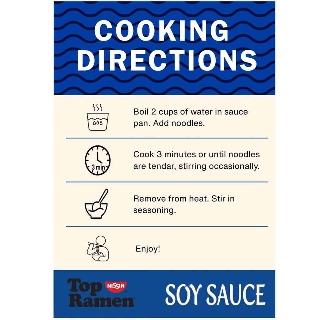 Top Ramen soy sauce instant ramen cooking directions with step instructions