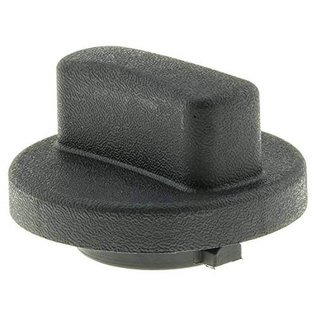 Dark fuel tank cap with textured domed top and visible seam and tabs