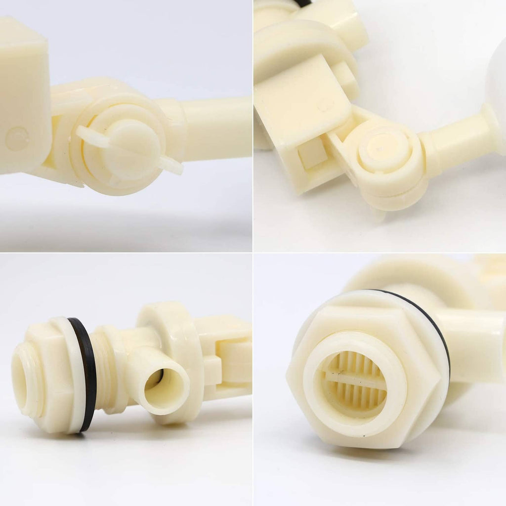 Close-up of float ball valve head with mesh insert and black rubber ring