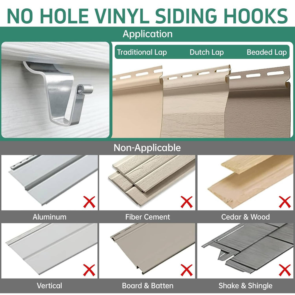No-hole vinyl siding hooks with side latch for lap siding, silver metal
