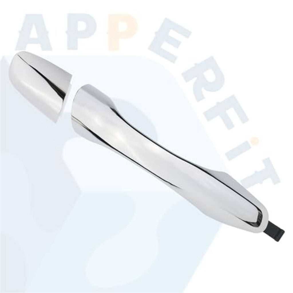 Exterior door handle lever in silver finish with black mounting end tab
