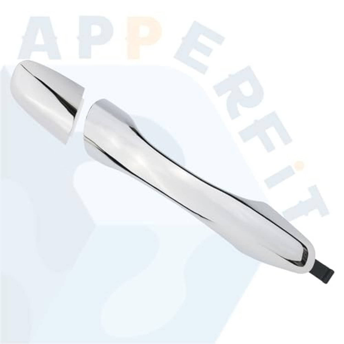 Exterior door handle lever in silver finish with black mounting end tab
