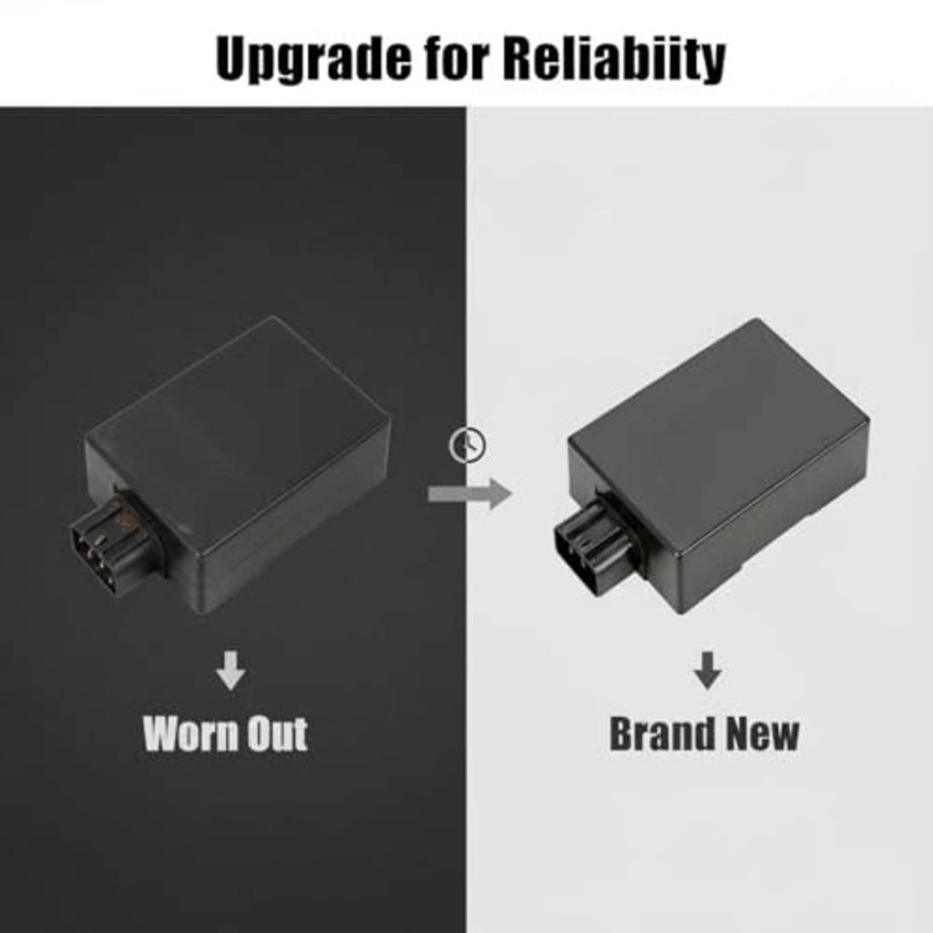 CDI ignition control box comparison view with two dark rectangular units and plug