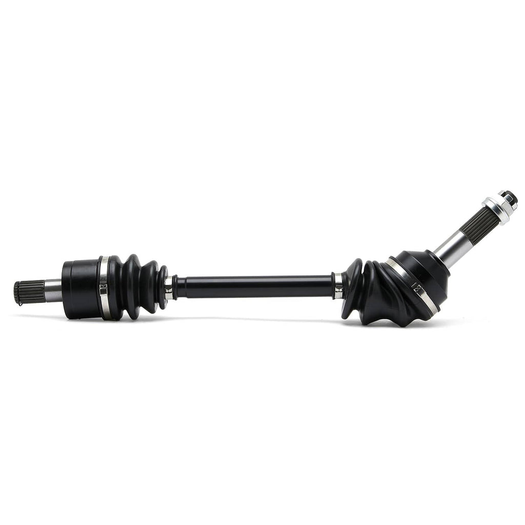 Rear CV axle shaft assembly with black boots and metal inner joint yoke
