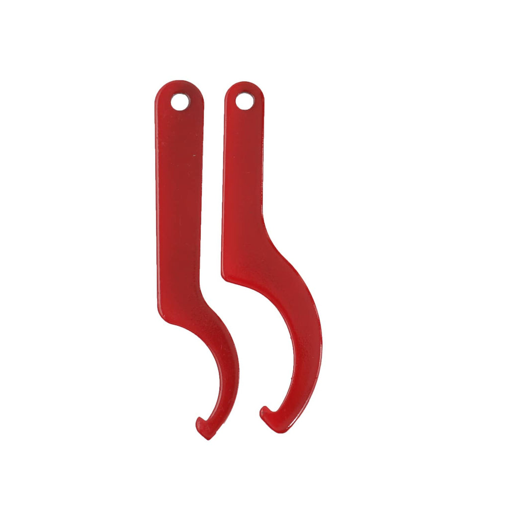 Pair of red U-shaped mounting brackets for suspension coilovers