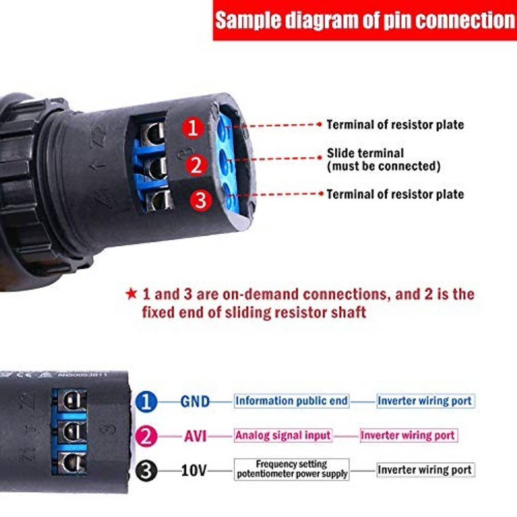 Potentiometer pin connection diagram showing terminal numbers 1, 2, 3