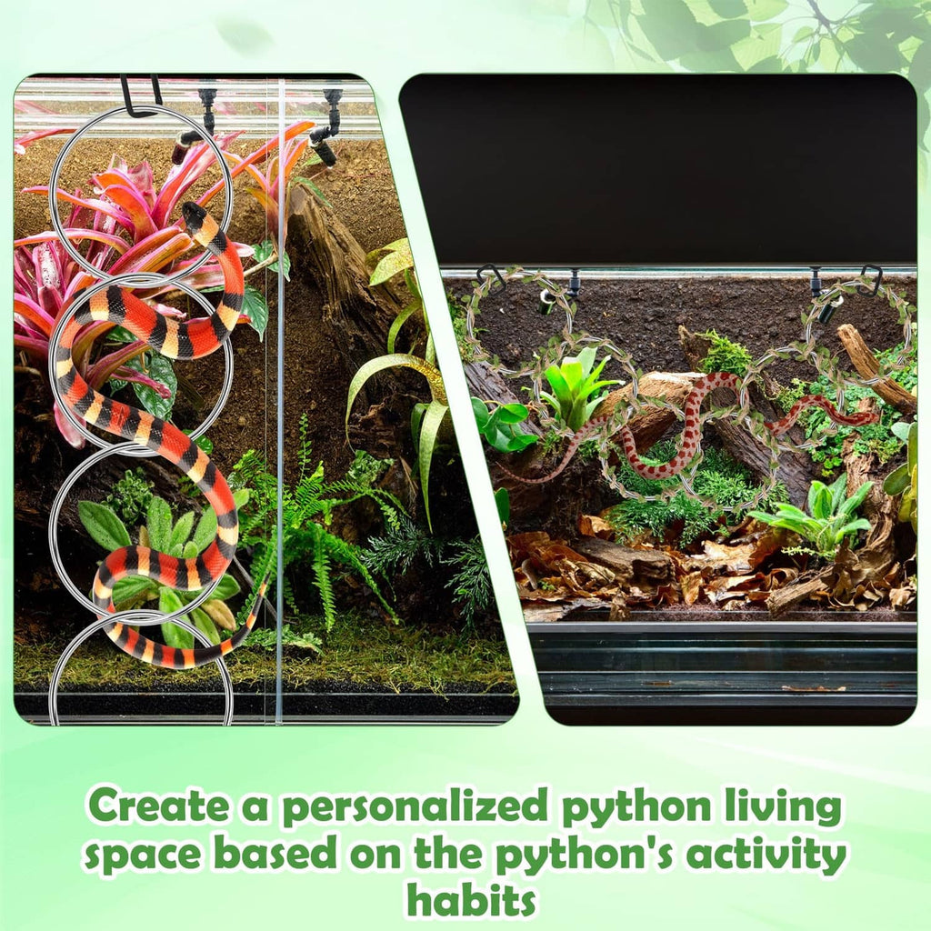 Snake climbing enrichment links with red-striped design shown arranged in a terrarium setup.
