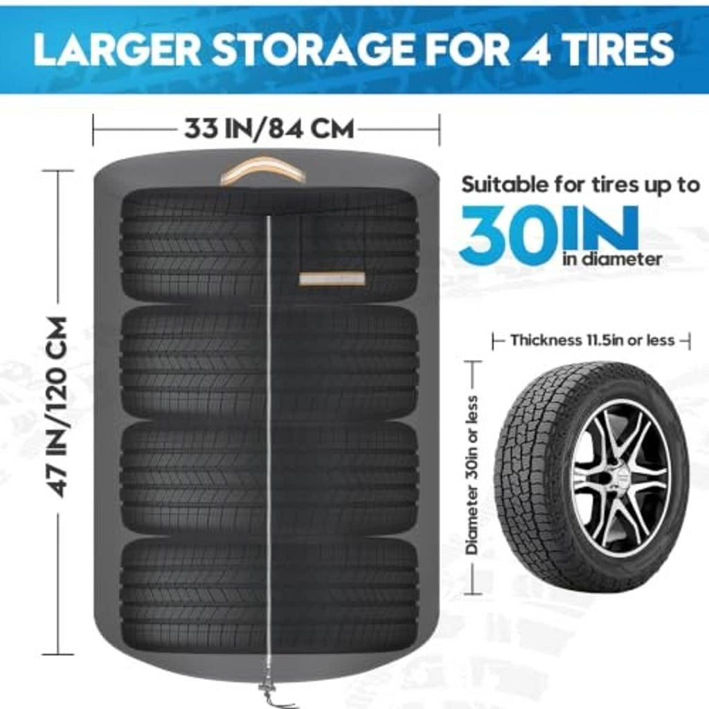 Black tire storage bag for multiple tires, domed top with handle