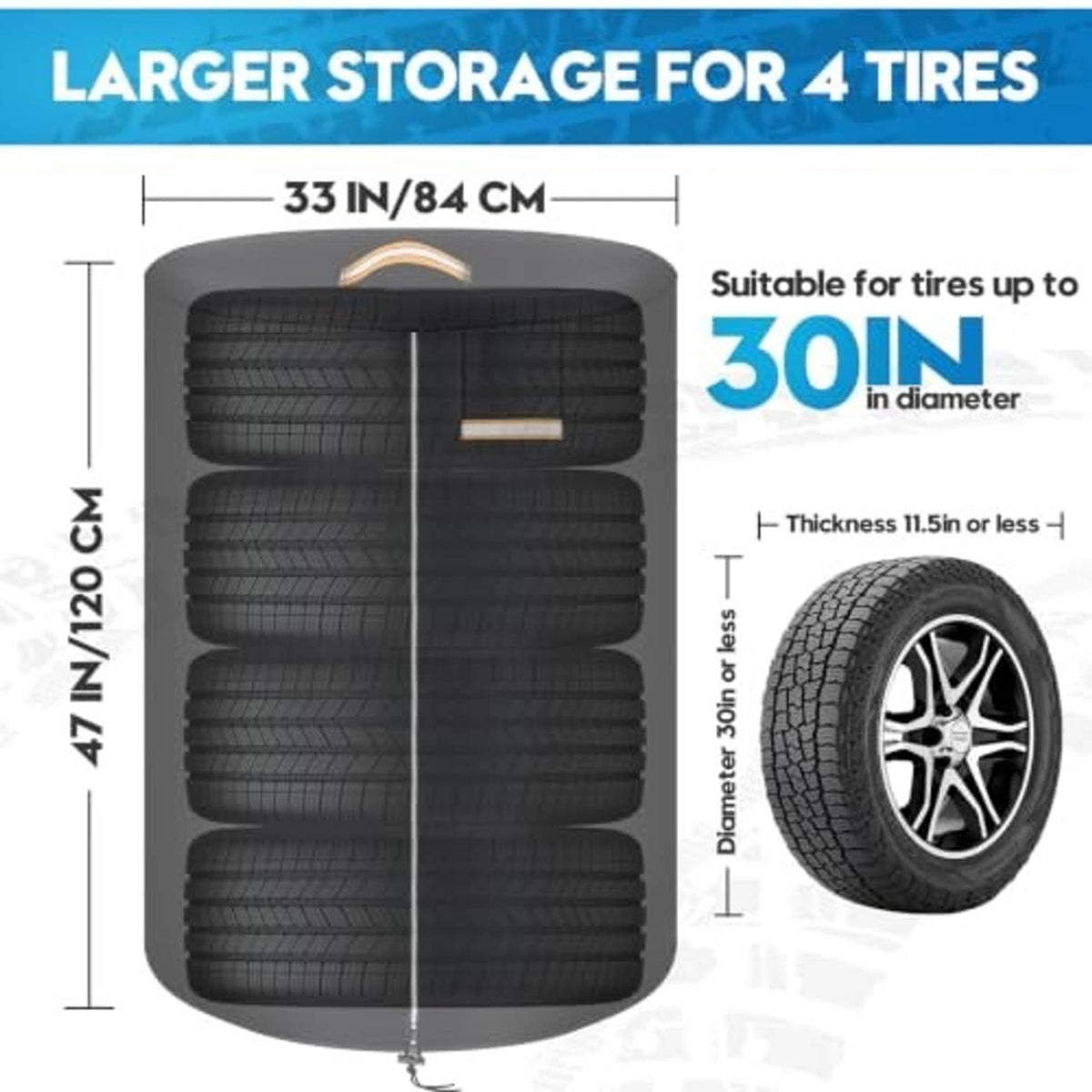 Black tire storage bag for multiple tires, domed top with handle