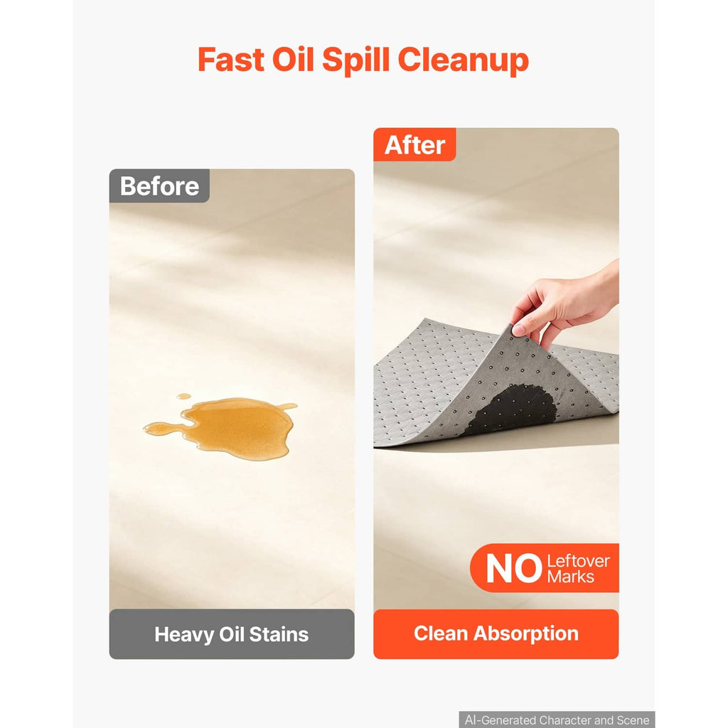 Gray absorbent pad placed over an oil spill area for clean, no-leftover marks