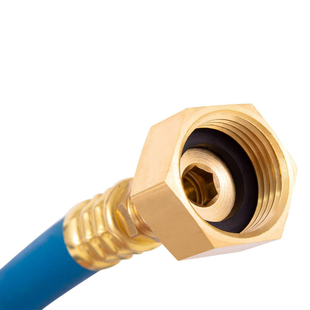 Brass threaded fitting with hex nut and black O-ring inlet