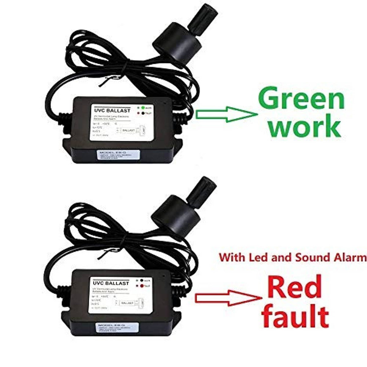 UV ballast with cable set and green work / red fault indicator