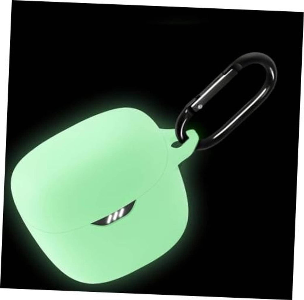 JBL Tune Flex luminous green silicone earbud case with keyring-style carabiner