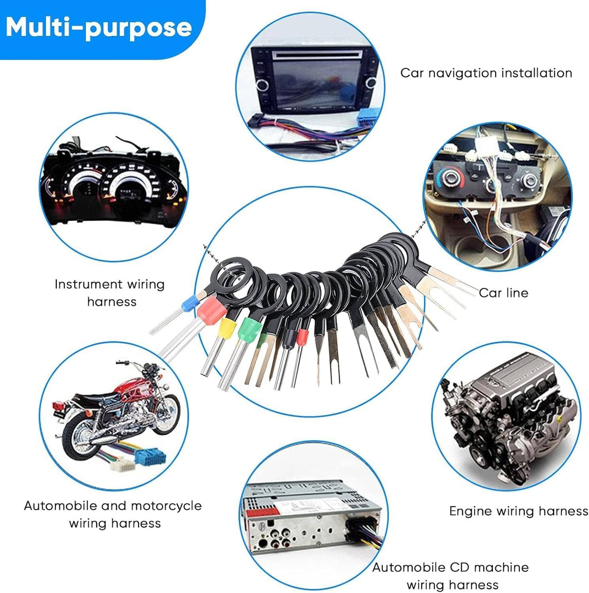 Terminal pin removal tool kit with coiled needle extractors for wiring connector pins