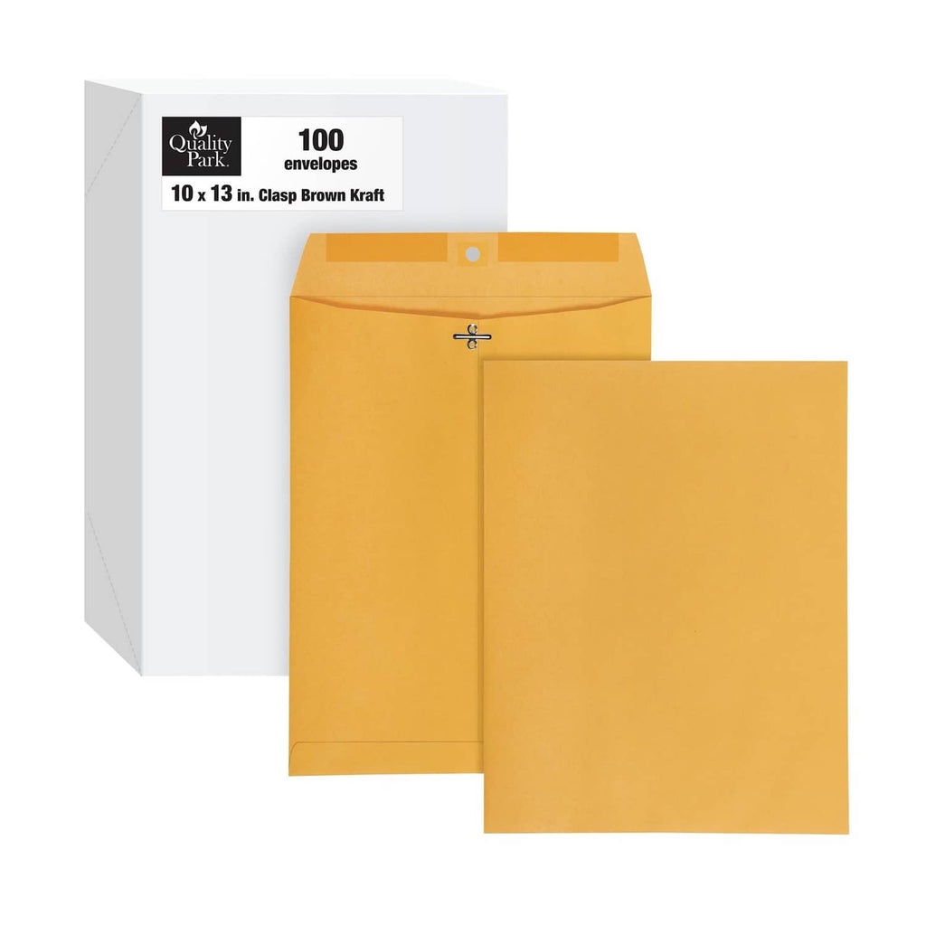 10 x 13 in clasp envelopes, gummed, kraft brown, stack of envelopes
