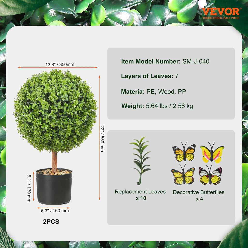 Artificial topiary tree set: green layered foliage in black planter