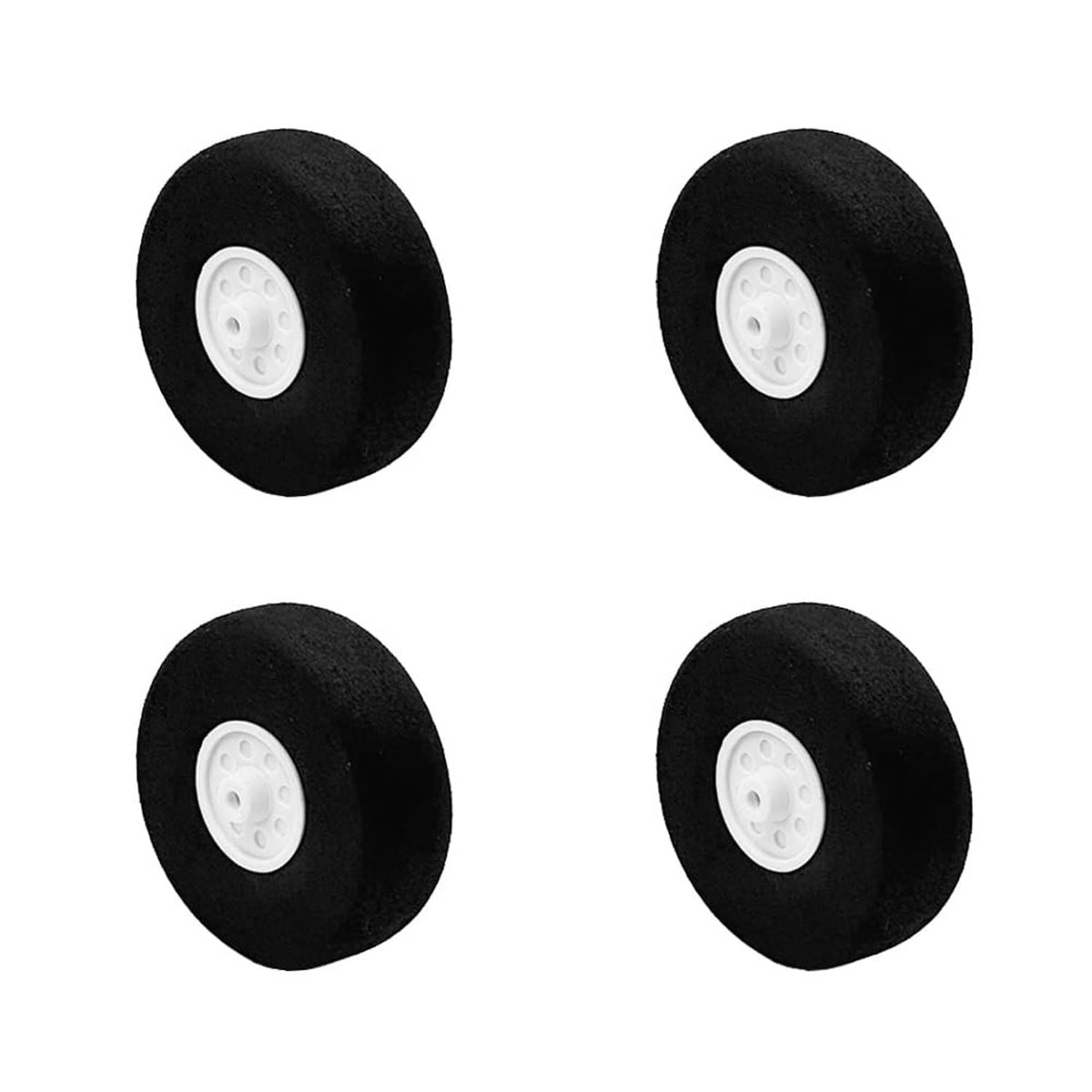 Set of 4 black 1.5 in foam RC airplane wheels with white hubs