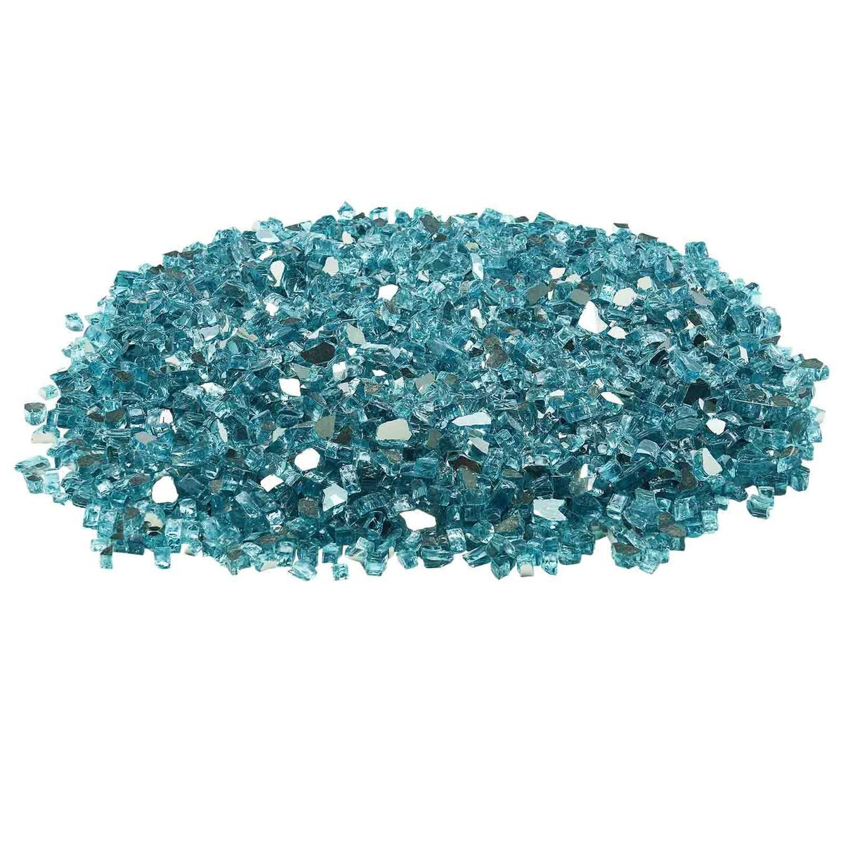 Aqua blue crushed glass stones, 1/2 in, 20 lb bag, reflective sparkle pile