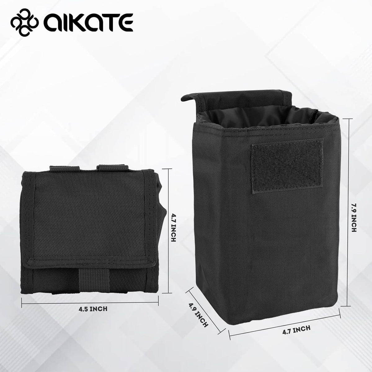 Black MOLLE roll-top utility pouch with front hook-and-loop patch and side drawstring