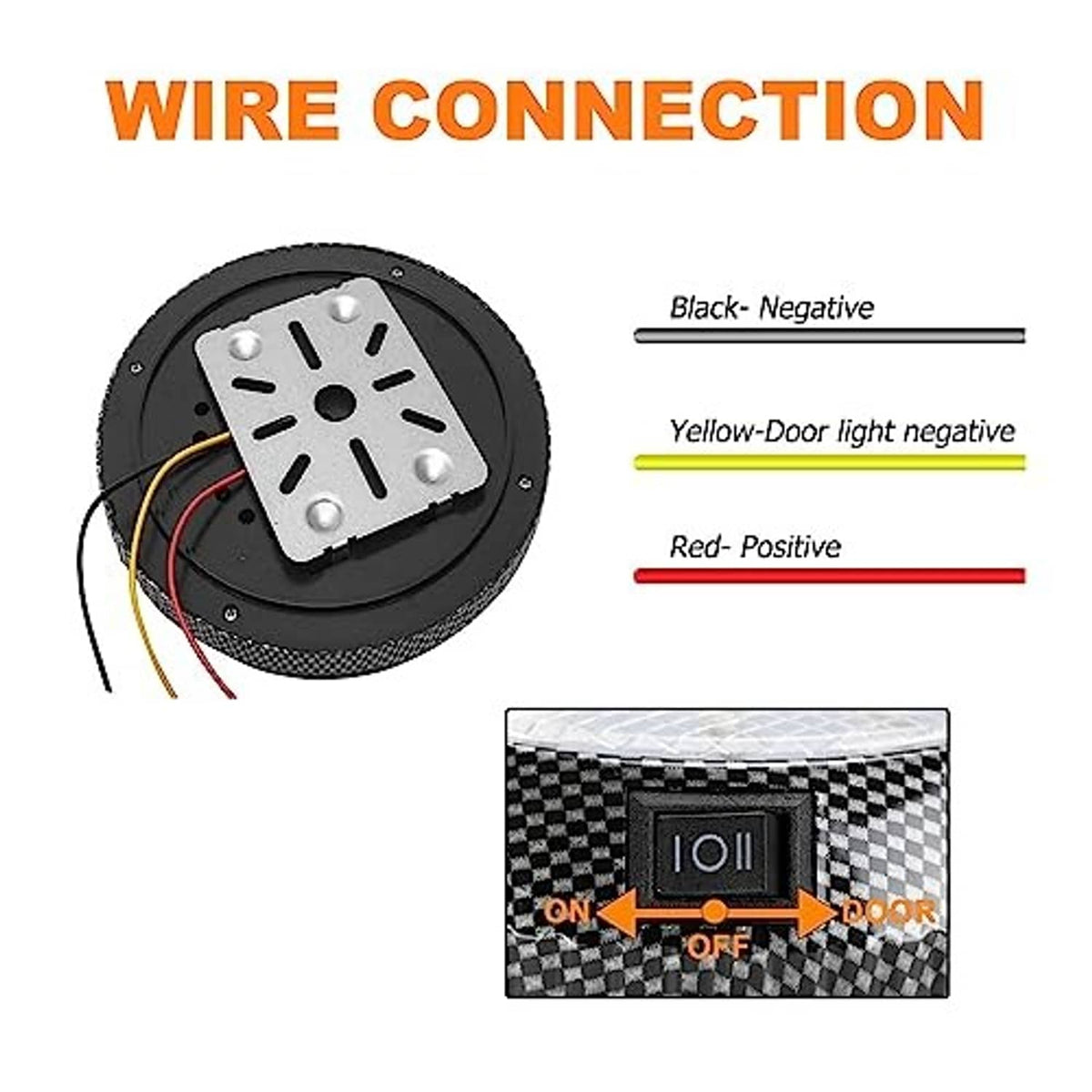LED dome light underside showing mounting plate and wire connection terminals