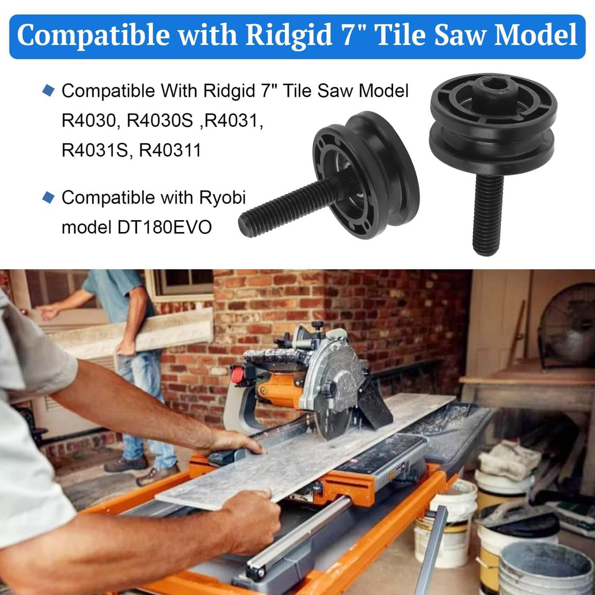 Black tile saw roller assembly compatible with Ridgid 7 in tile saw model