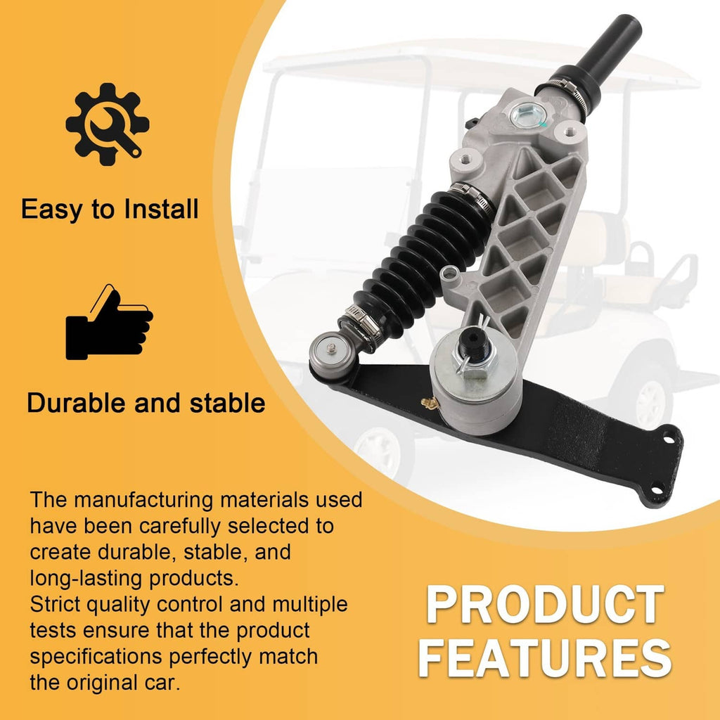 Steering gear box assembly with black rubber boot and mounting base for cart