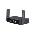 Slate gray portable dual-band Wi-Fi 7 travel router with two vertical antennas