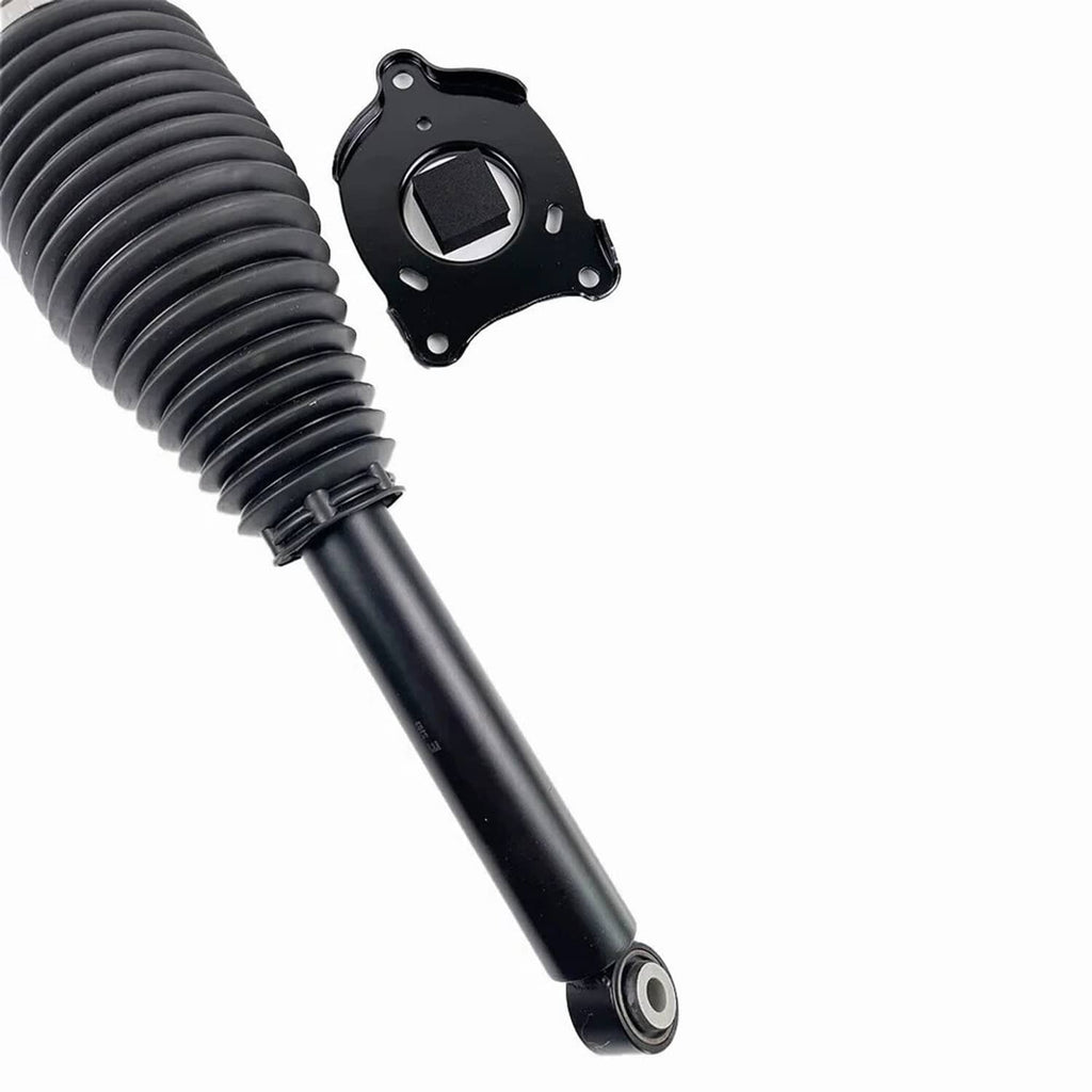 Rear air suspension shock strut with black bellows and black mounting plate
