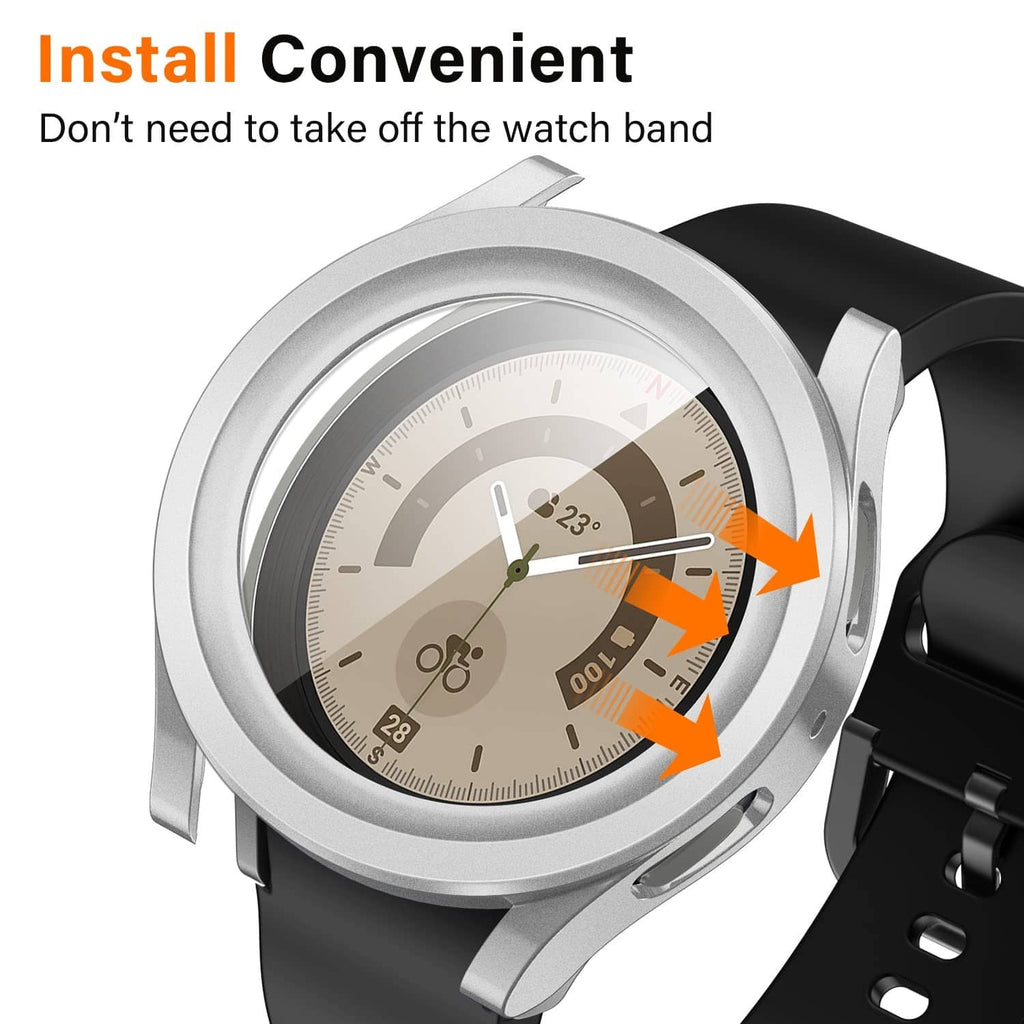 Silver protective watch case with openings for buttons and crown