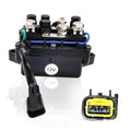 12V boat tilt trim relay module, black housing with blue wire and electrical connector