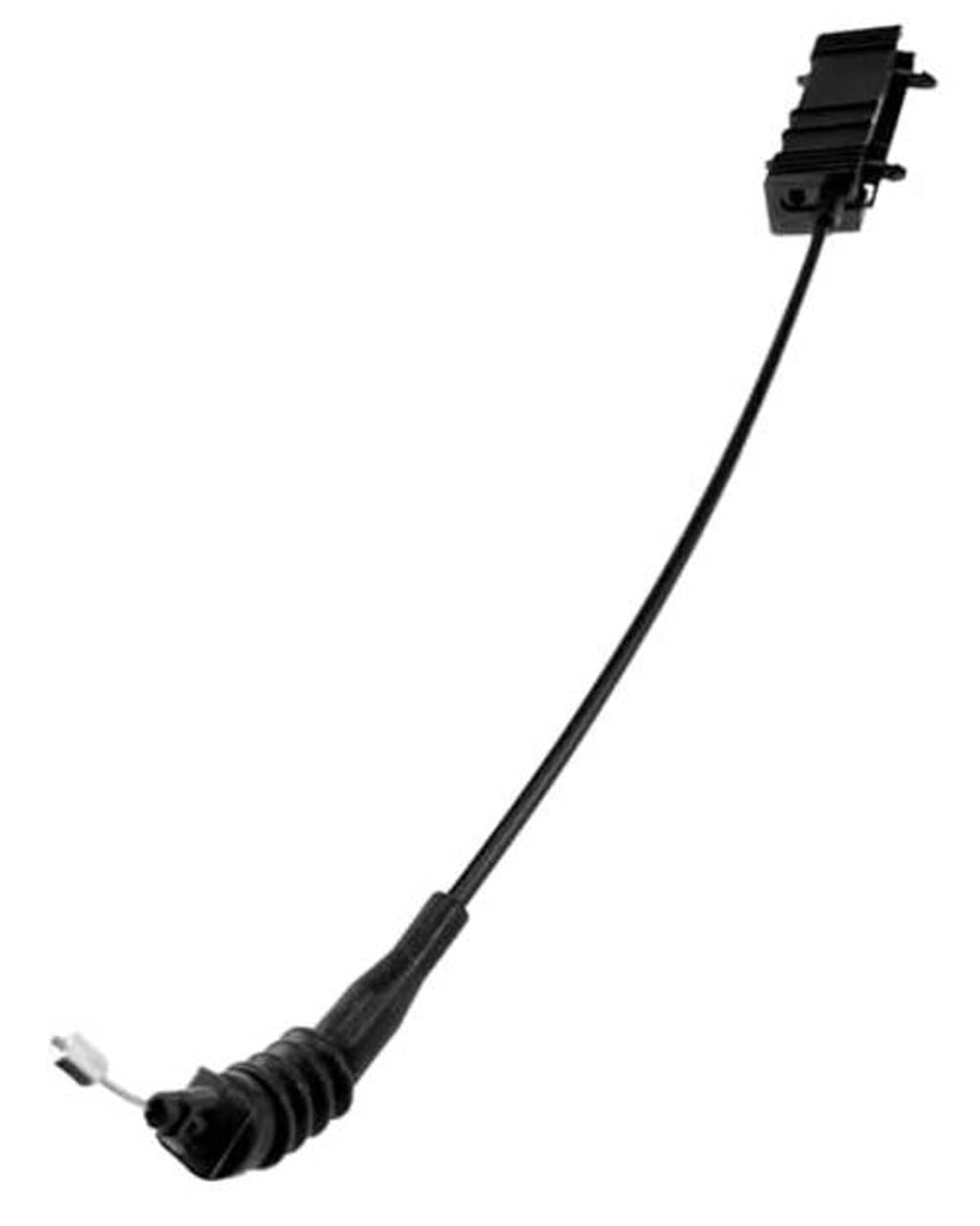 Hood release cable with black corrugated boot and small pin end