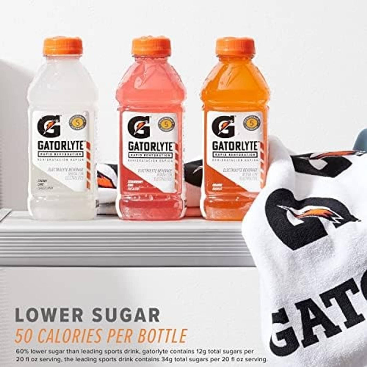 Pack of Gatorlyte electrolyte bottles, Cherry Lime, orange caps
