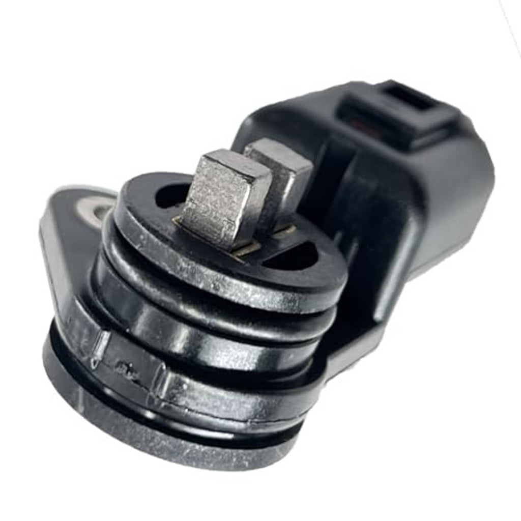 Camshaft position sensor with metal contact bracket and black plastic connector body