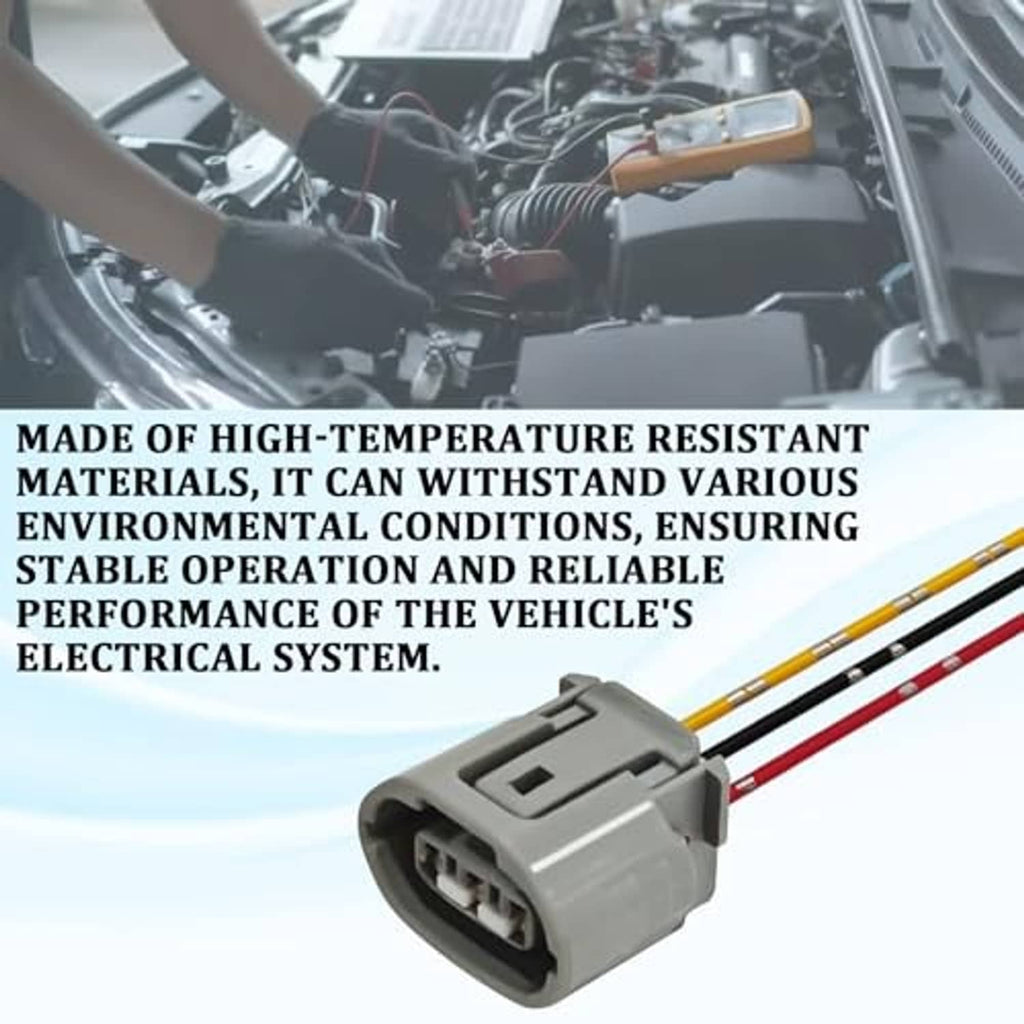 Gray 3-pin alternator pigtail connector with yellow, red, and black insulated wires